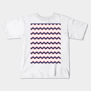 Light Pink, White and Navy Blue Chevron Zigzag Pattern Kids T-Shirt